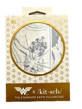 Kit•sch x Wonder Woman DC Comic Print Satin Pillowcase Zipper Standard/Queen New